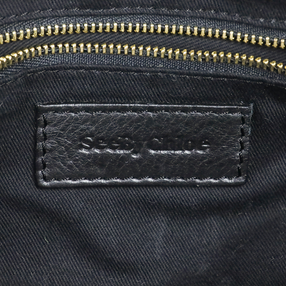 See by Chloé Graphite Pebbled Suede and Black Leather Trim Satchel