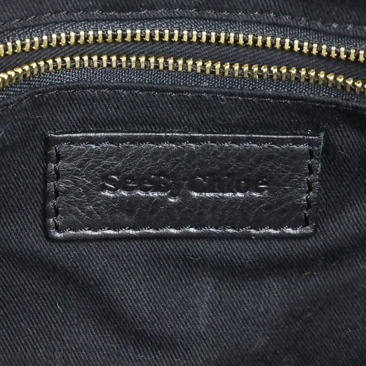 See by Chloé Graphite Pebbled Suede and Black Leather Trim Satchel