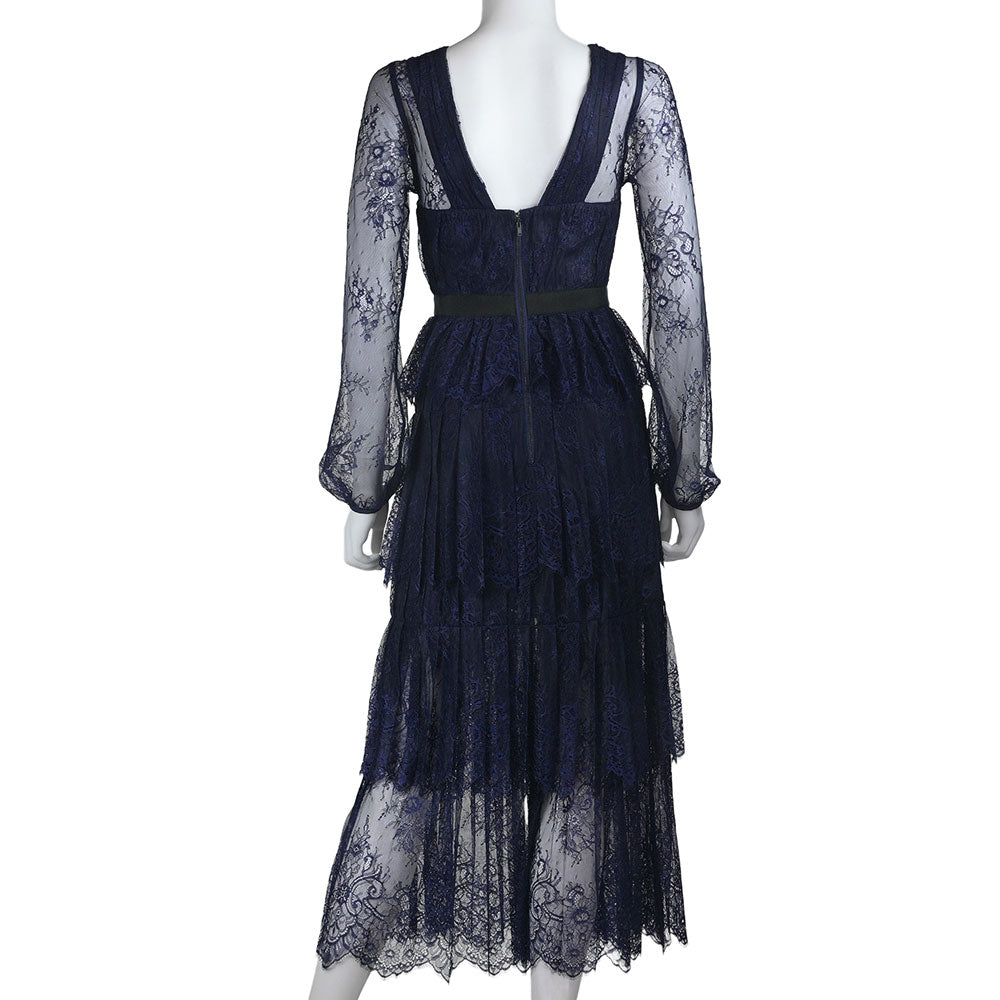 Self Portrait Navy Crossover Lace Maxi Dress