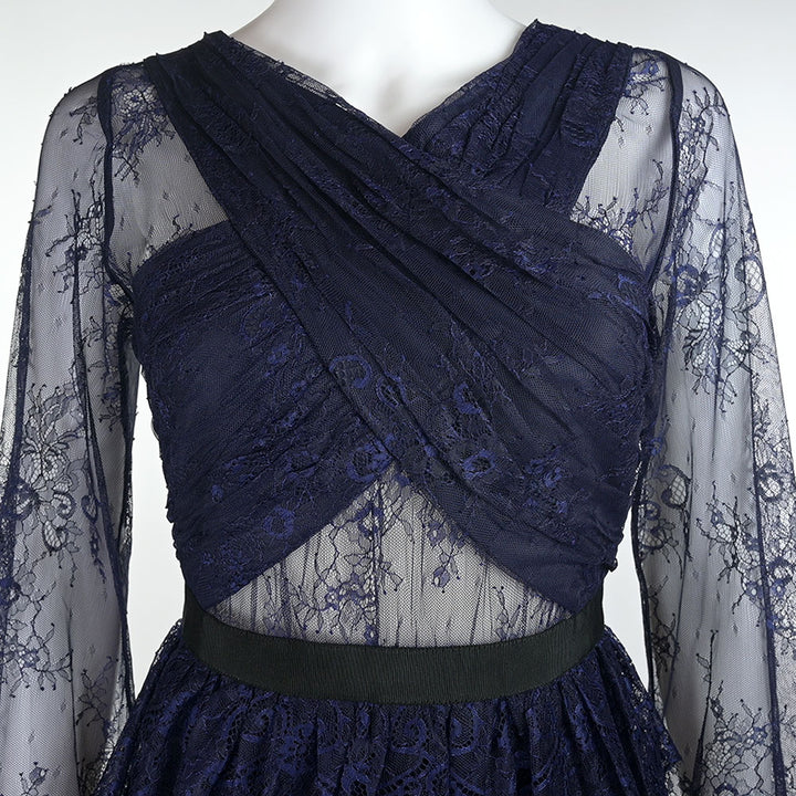 Self Portrait Navy Crossover Lace Maxi Dress'