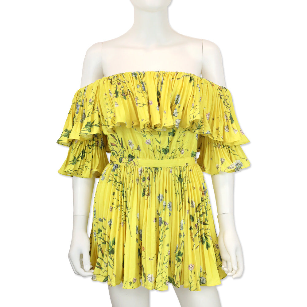 self portrait floral pleated dress Self-Portrait Yellow Off-the-Shoulder Mini All Models Color:Solid White Drawing on the enduring Our favourite style moments