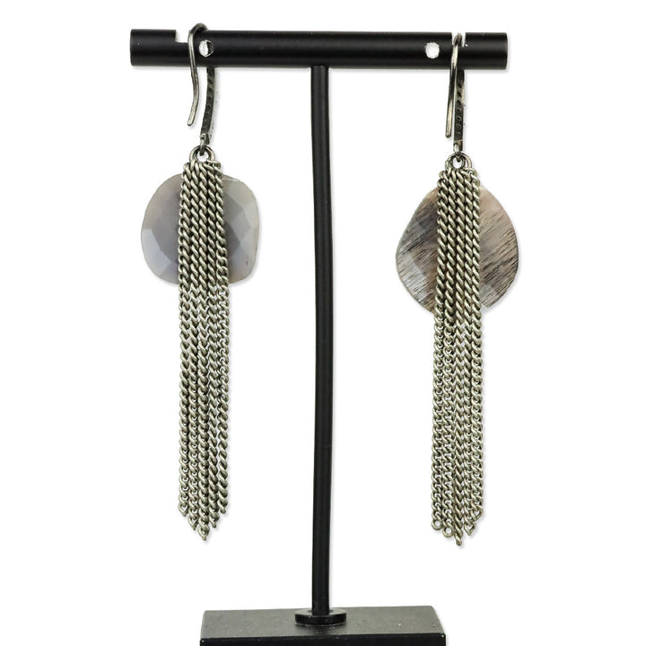 Semi-Precious Faceted Purple Stone Silver-Tone Tassel Earrings