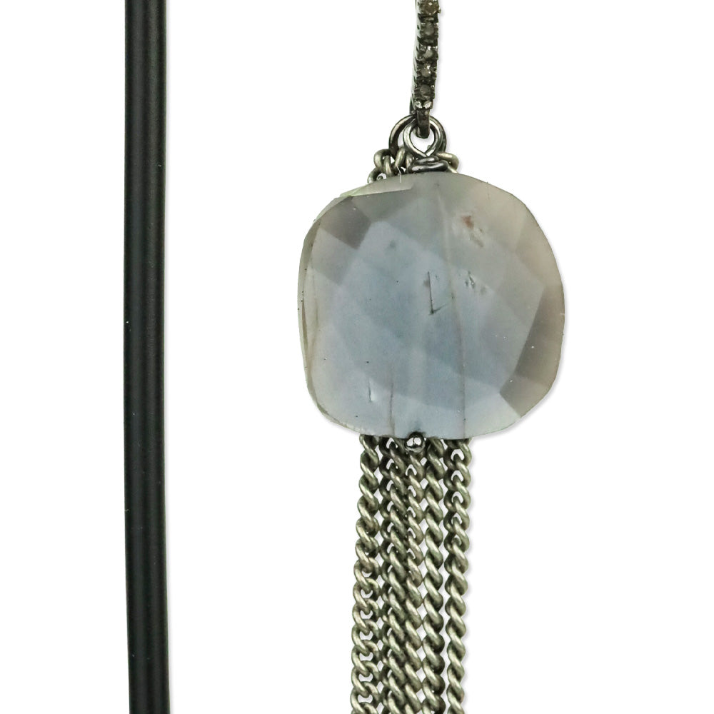 Semi-Precious Faceted Purple Stone Silver-Tone Tassel Earrings