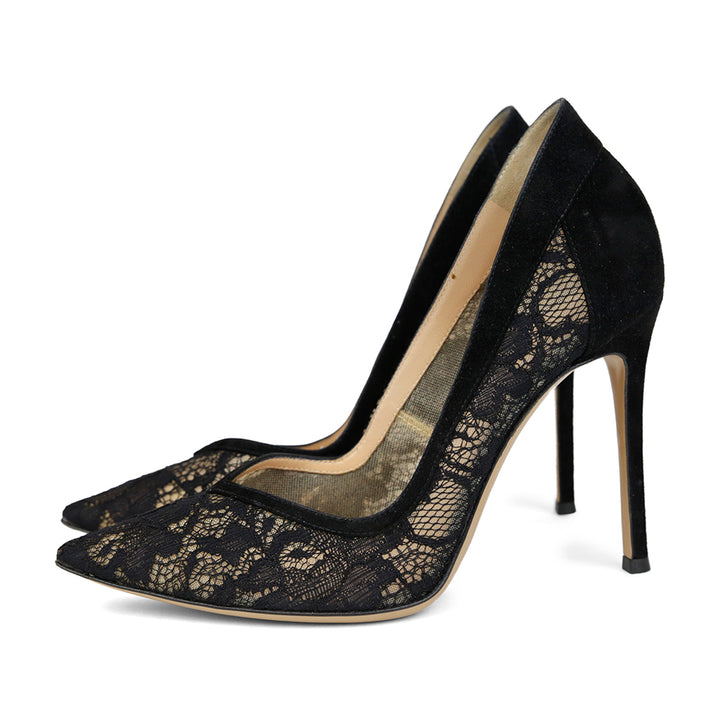 Gianvito Rossi Elodie Lace & Suede High Heel Pumps