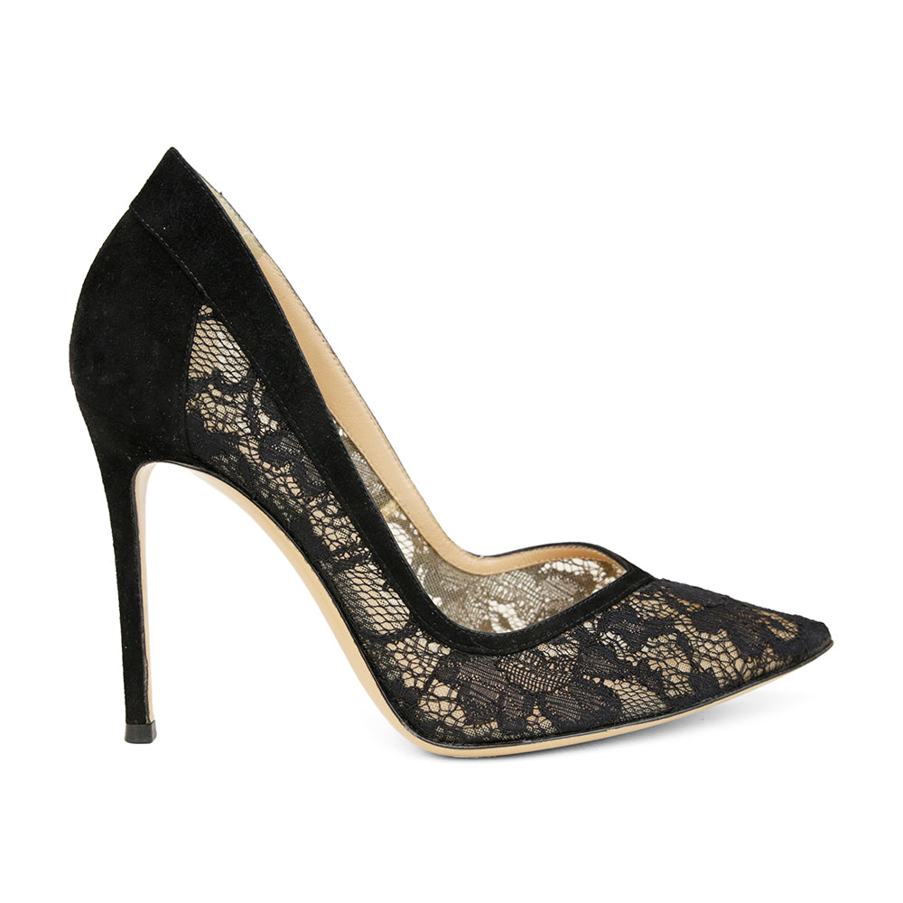 Gianvito Rossi Elodie Lace & Suede High Heel Pumps