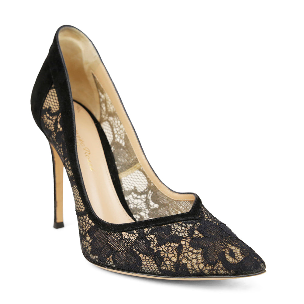 Gianvito Rossi Elodie Lace & Suede High Heel Pumps