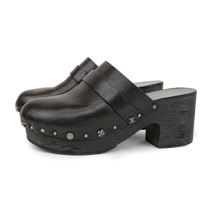 Chanel Black Lucky Charm Studded Clogs