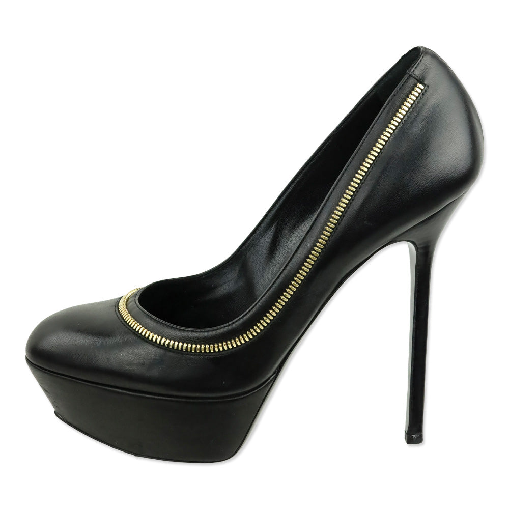 Sergio Rossi Black Leather Zipper Trim Agata Platform Pump