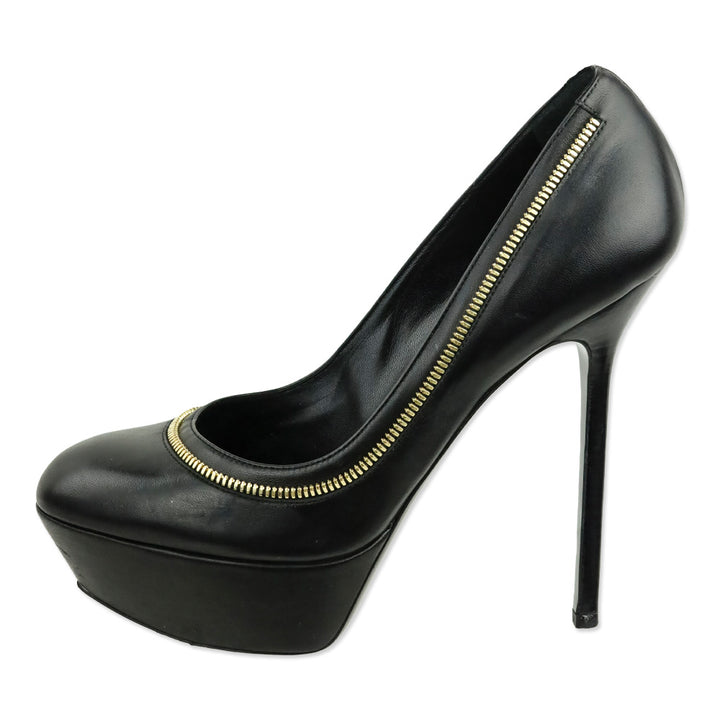 Sergio Rossi Black Leather Zipper Trim Agata Platform Pump