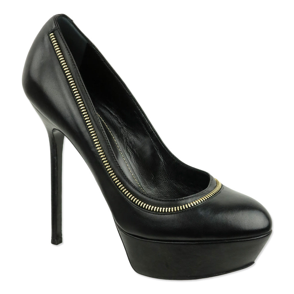 Sergio Rossi Black Leather Zipper Trim Agata Platform Pump