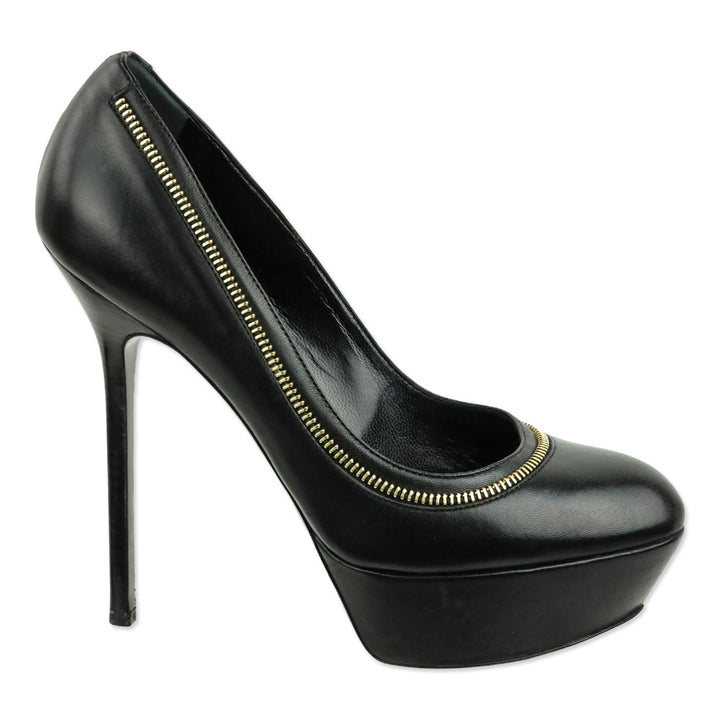 Sergio Rossi Black Leather Zipper Trim Agata Platform Pump