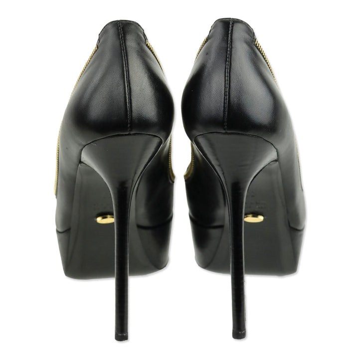 Sergio Rossi Black Leather Zipper Trim Agata Platform Pump