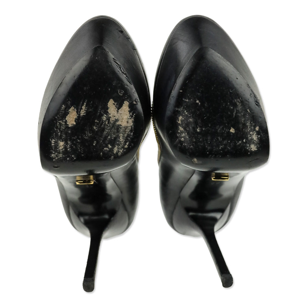 Sergio Rossi Black Leather Zipper Trim Agata Platform Pump