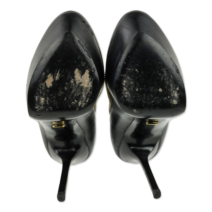Sergio Rossi Black Leather Zipper Trim Agata Platform Pump