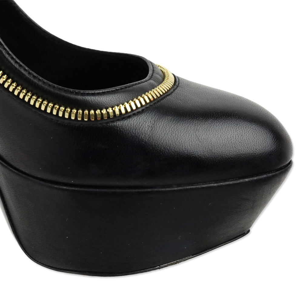 Sergio Rossi Black Leather Zipper Trim Agata Platform Pump