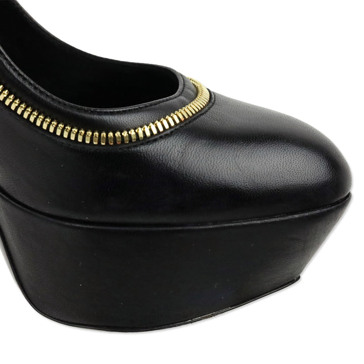 Sergio Rossi Black Leather Zipper Trim Agata Platform Pump