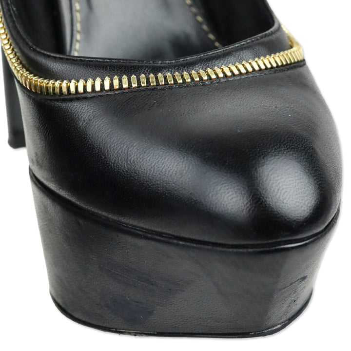 Sergio Rossi Black Leather Zipper Trim Agata Platform Pump