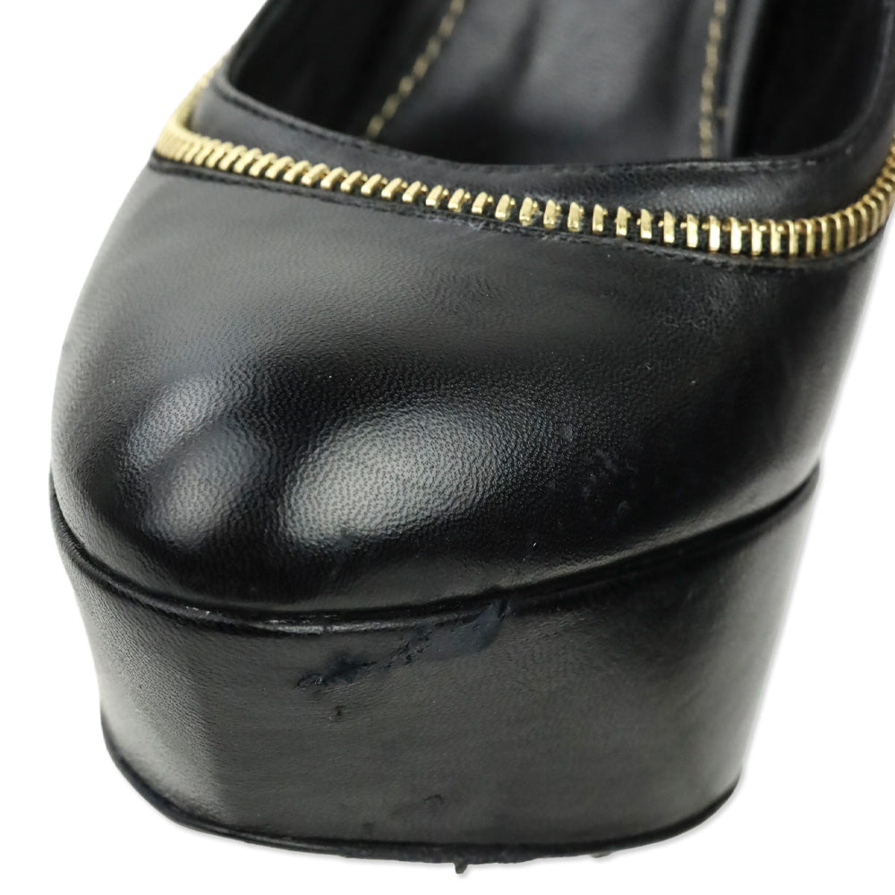 Sergio Rossi Black Leather Zipper Trim Agata Platform Pump