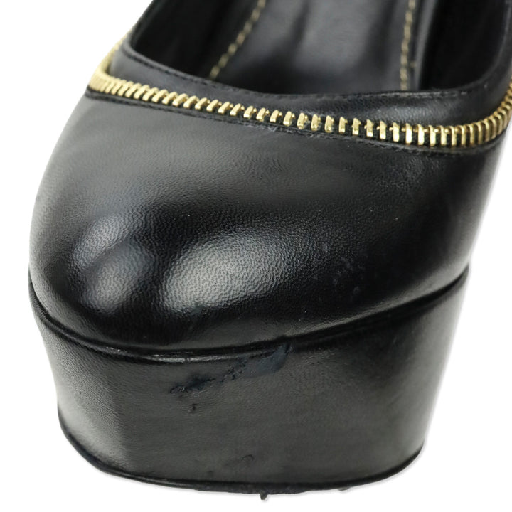 Sergio Rossi Black Leather Zipper Trim Agata Platform Pump