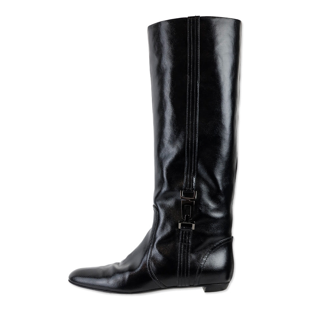 Sergio Rossi Black Vernice Canvas Tess Boot