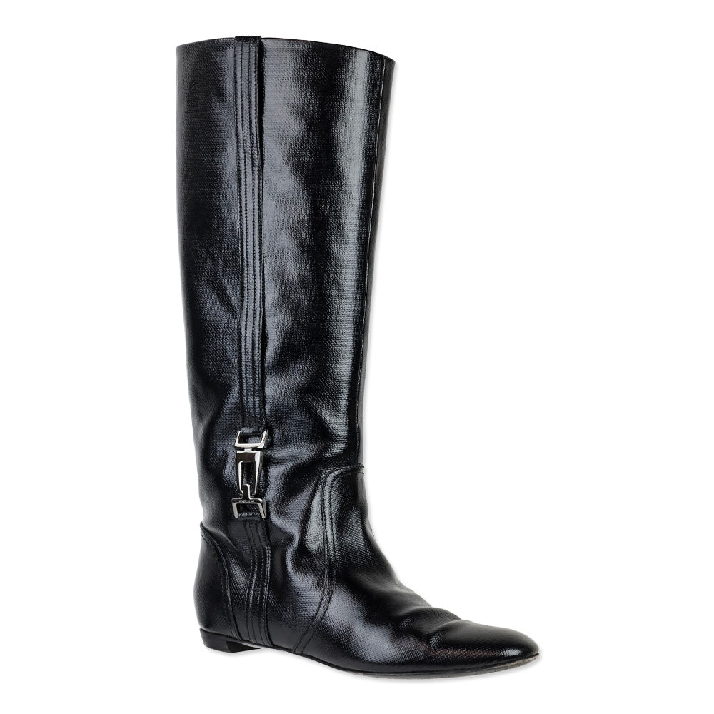 Sergio Rossi Black Vernice Canvas Tess Boot