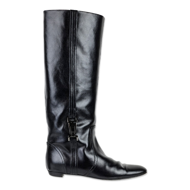 Sergio Rossi Black Vernice Canvas Tess Boot