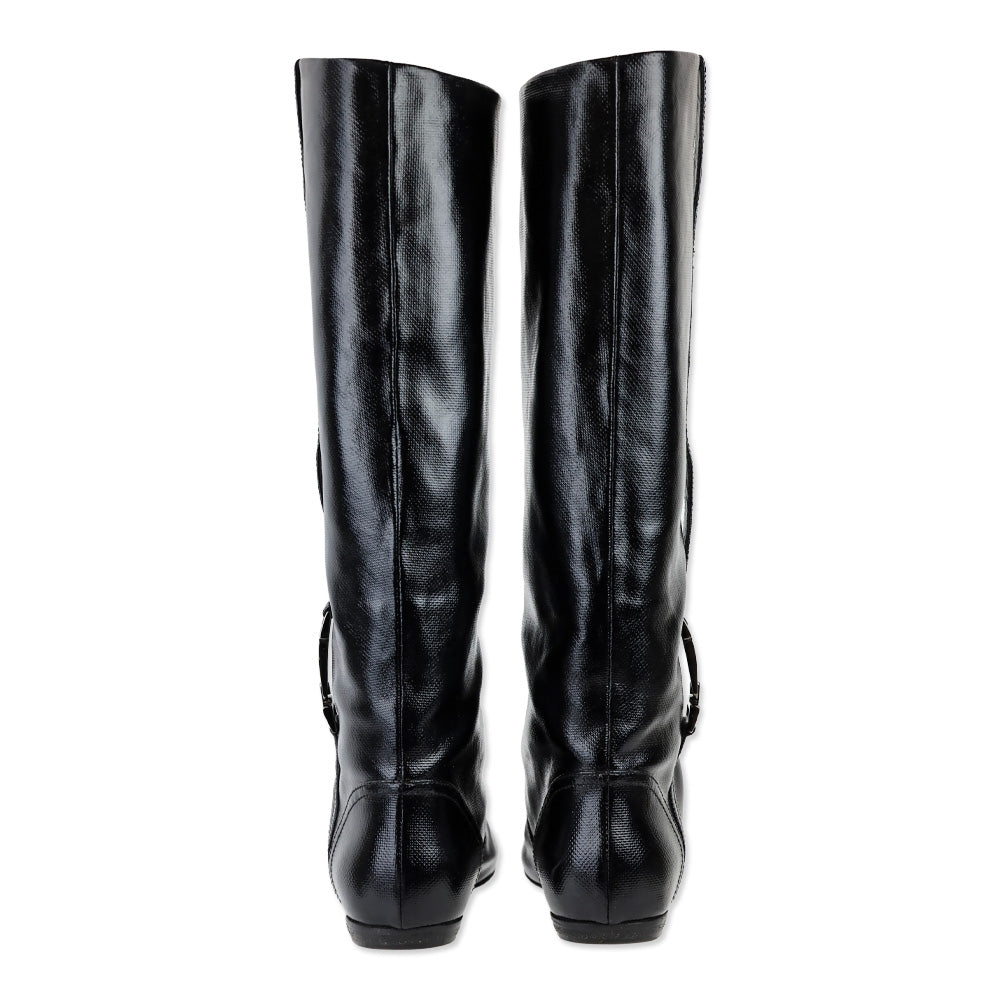Sergio Rossi Black Vernice Canvas Tess Boot