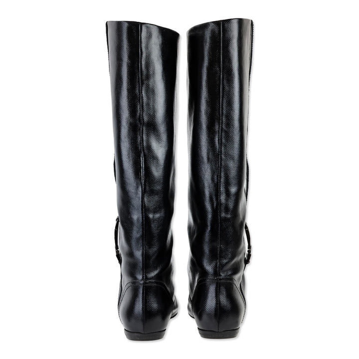 Sergio Rossi Black Vernice Canvas Tess Boot