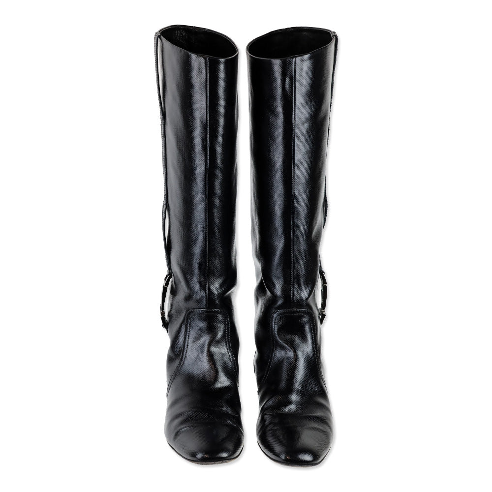 Sergio Rossi Black Vernice Canvas Tess Boot