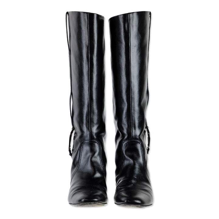 Sergio Rossi Black Vernice Canvas Tess Boot