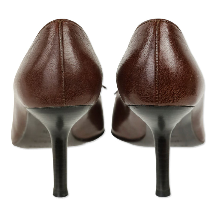 Sergio Rossi Brown Leather Bow Pointed Pump