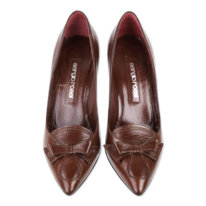 Sergio Rossi Brown Leather Bow Pointed Pump