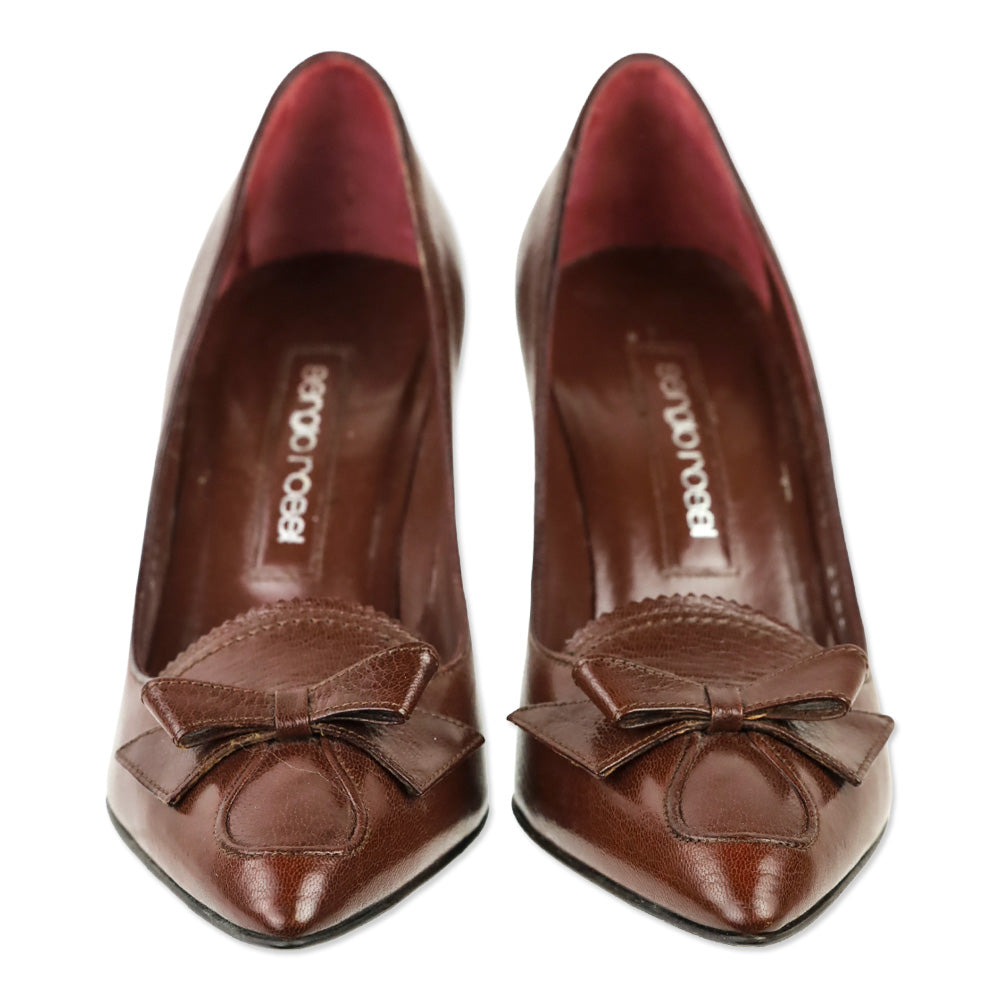 Sergio Rossi Brown Leather Bow Pointed Pump