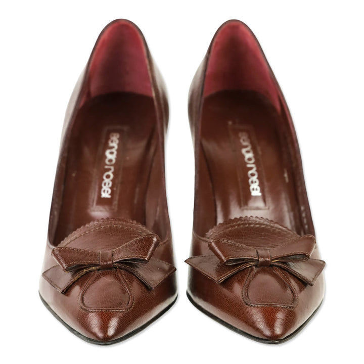 Sergio Rossi Brown Leather Bow Pointed Pump
