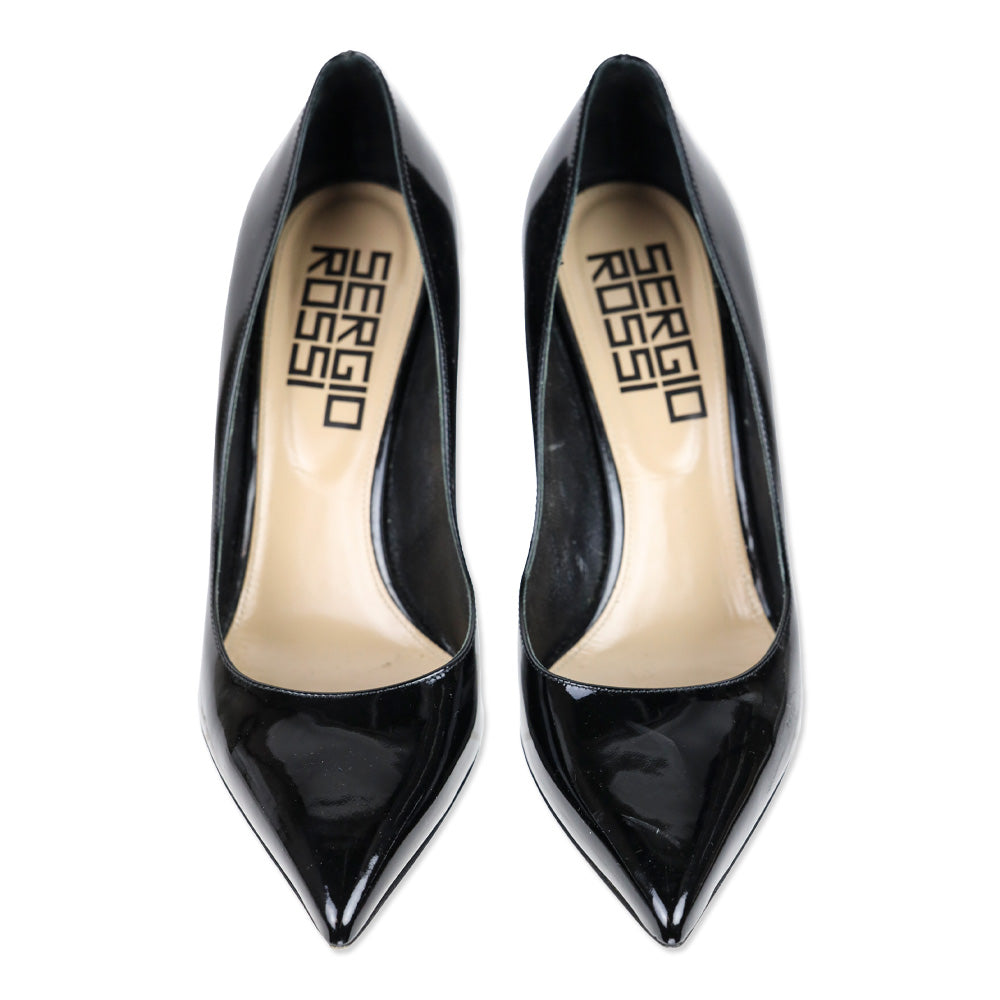 Sergio Rossi Sergio 90mm Black Patent Leather Pointed Toe Pump