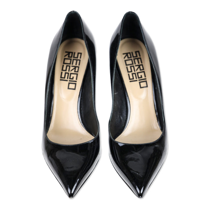 Sergio Rossi Sergio 90mm Black Patent Leather Pointed Toe Pump