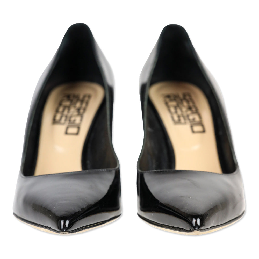 Sergio Rossi Sergio 90mm Black Patent Leather Pointed Toe Pump