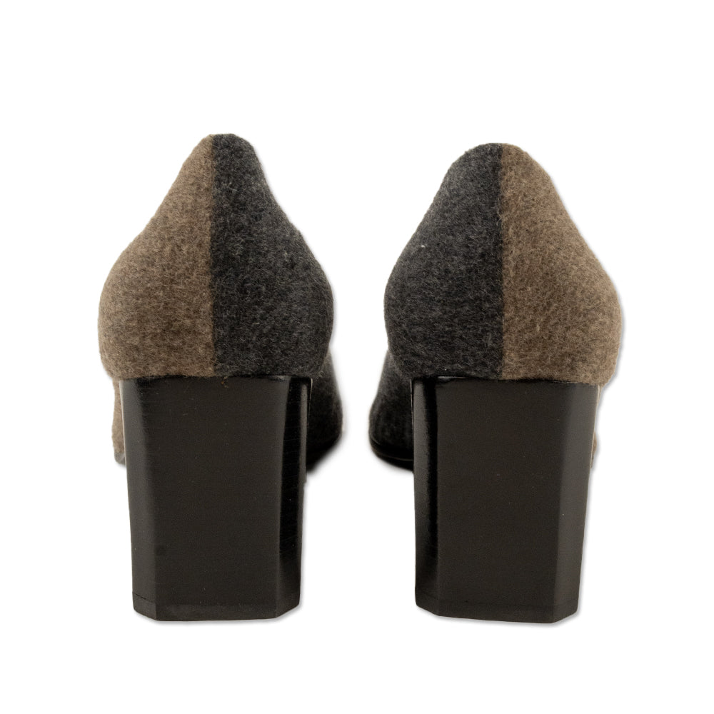 Sergio Rossi Wool Color Block Square Toe Heels