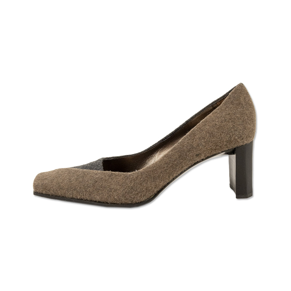 Sergio Rossi Wool Color Block Square Toe Heels