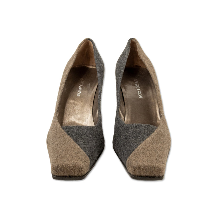 Sergio Rossi Wool Color Block Square Toe Heels