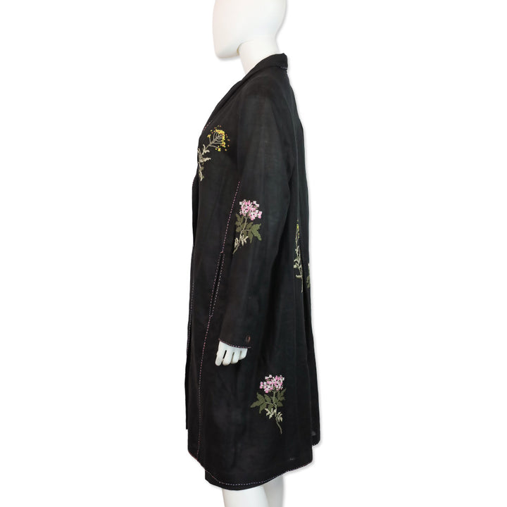 Seventy Venezia Black Linen Floral Embroidered Coat