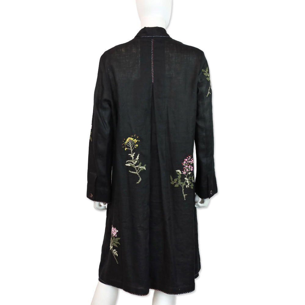 Seventy Venezia Black Linen Floral Embroidered Coat