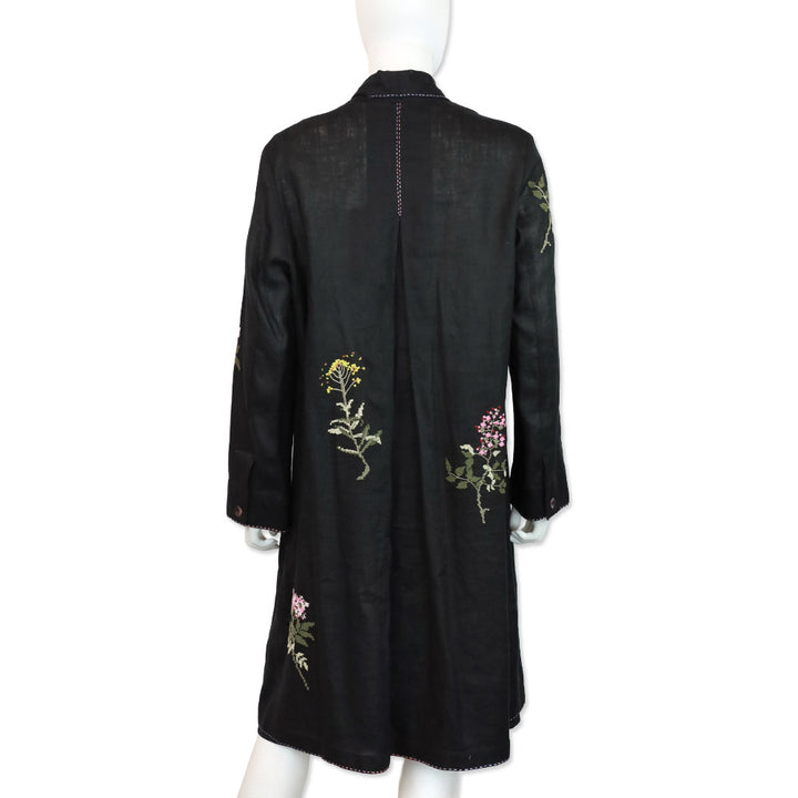Seventy Venezia Black Linen Floral Embroidered Coat
