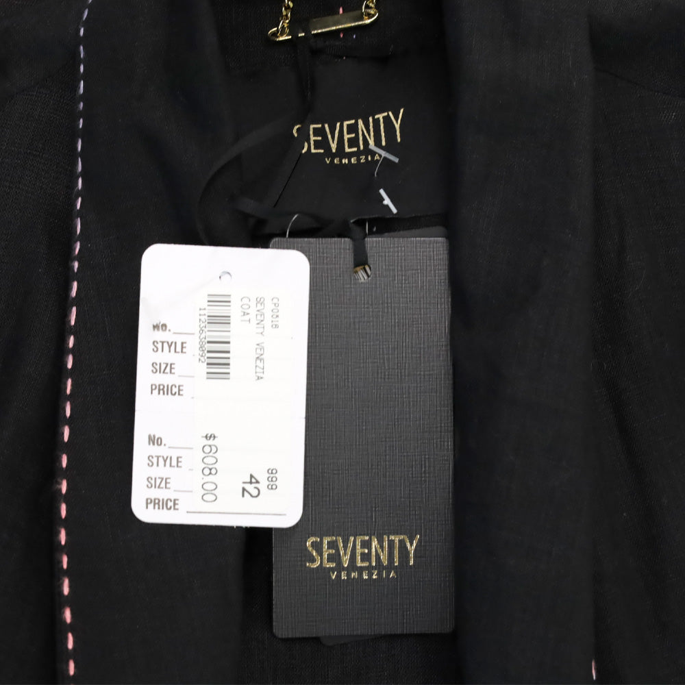 Seventy Venezia Black Linen Floral Embroidered Coat