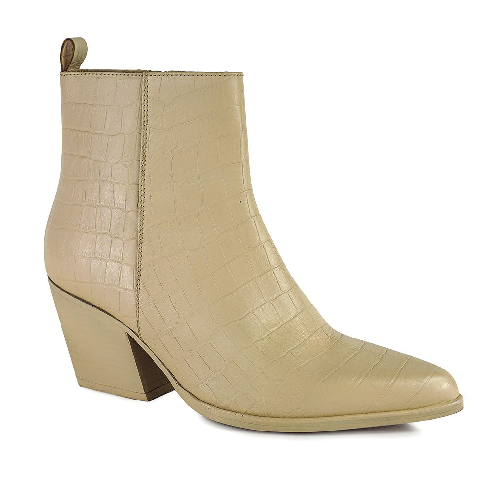 Seychelles Cream Croc Embossed Ankle Boots