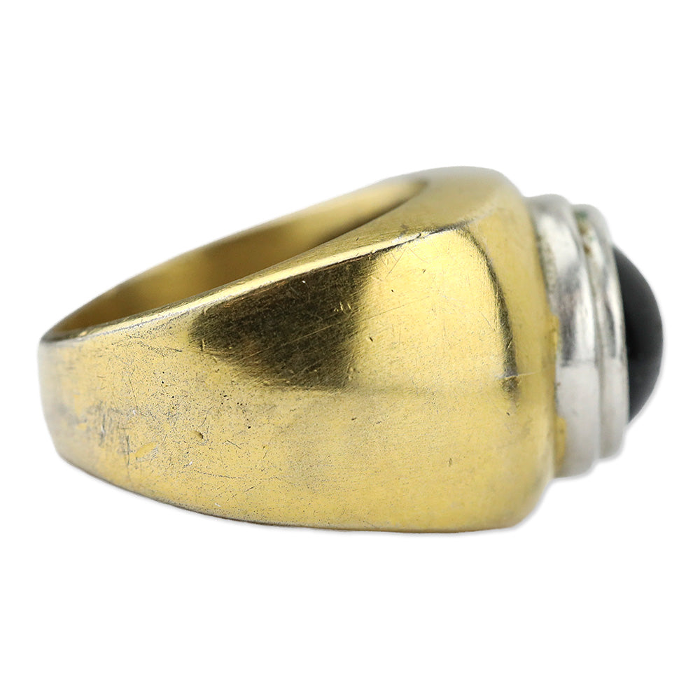 Silver Trimmed Dome Black Stone Gold-Tone Ring