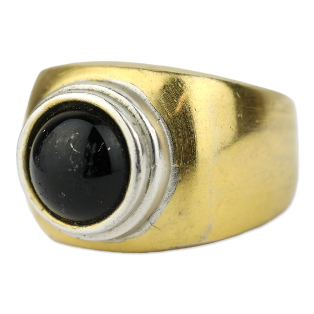 Silver Trimmed Dome Black Stone Gold-Tone Ring