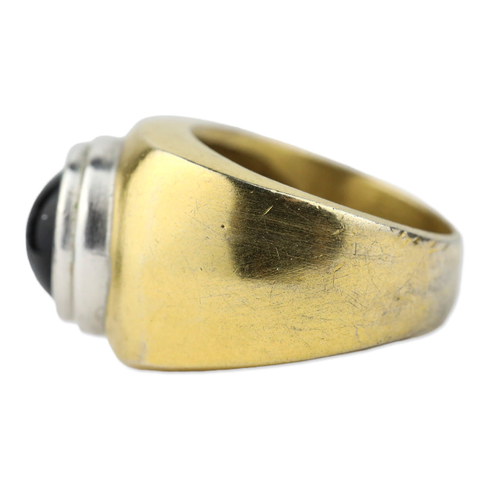Silver Trimmed Dome Black Stone Gold-Tone Ring