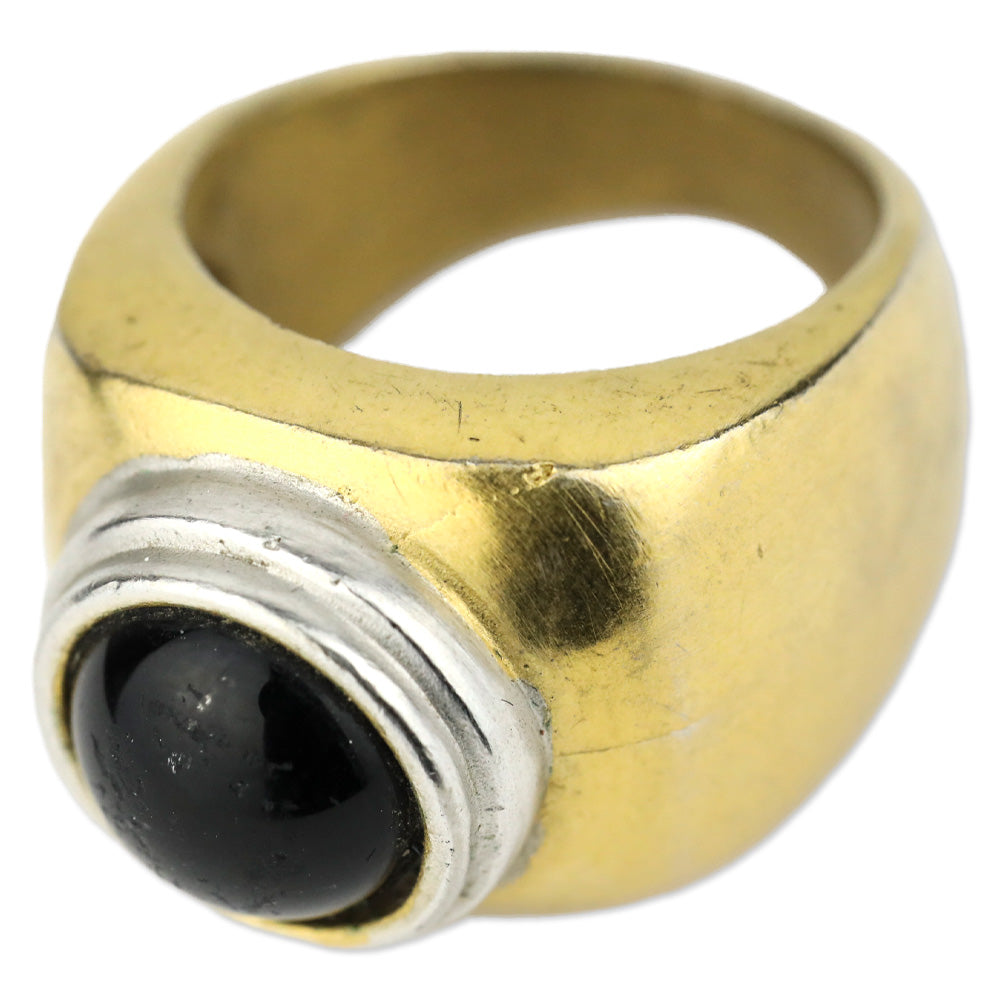 Silver Trimmed Dome Black Stone Gold-Tone Ring
