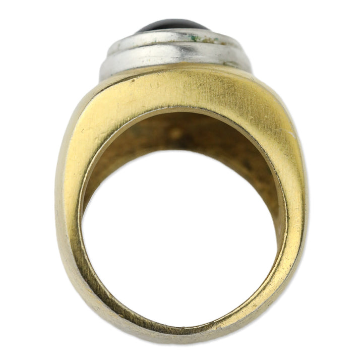 Silver Trimmed Dome Black Stone Gold-Tone Ring
